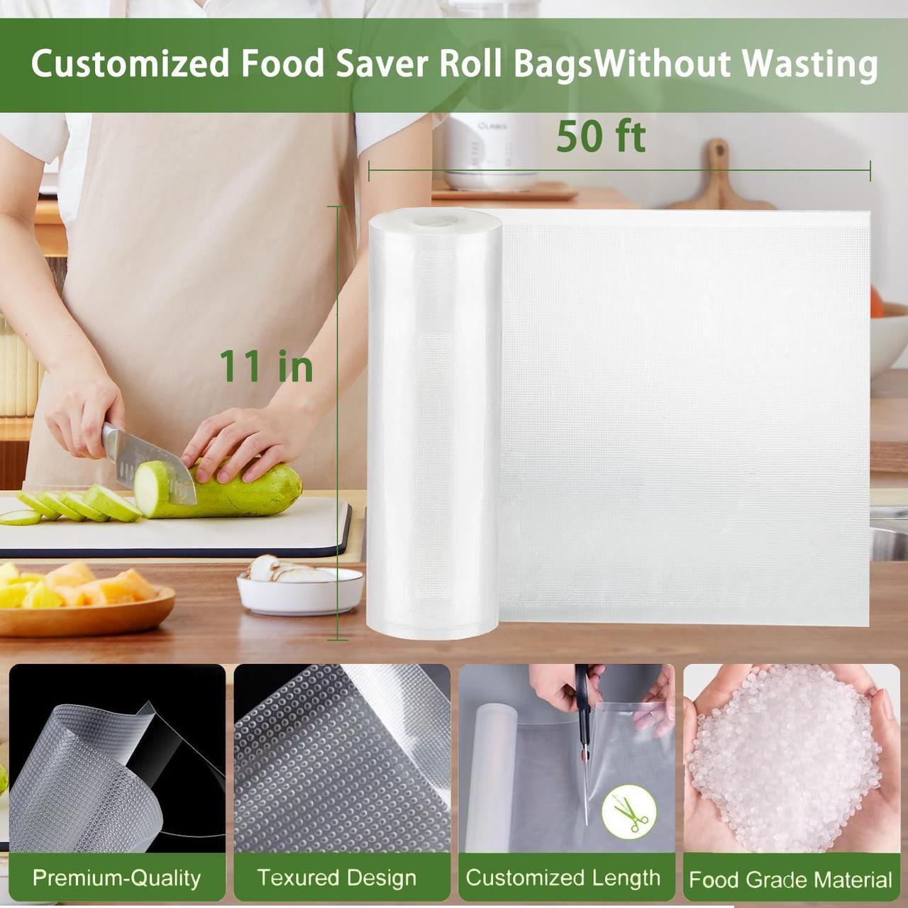 Alt view image 5 of 7 - Bonsenkitchen Vacuum Sealer Rolls, 8"x50' & 11"x50', BPA-Free, Commercial-Grade, Durable Customizable Bags for Efficient Food Storage & Sous Vide Cooking
