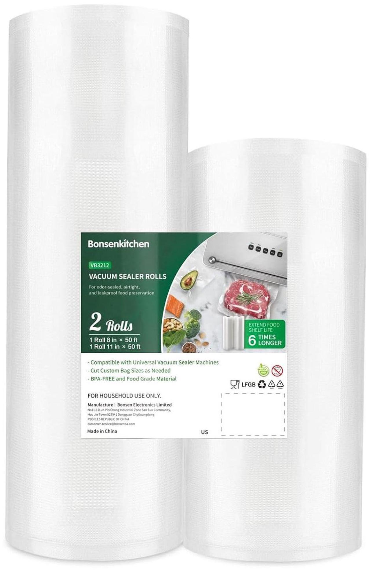 Alt view image 7 of 7 - Bonsenkitchen Vacuum Sealer Rolls, 8"x50' & 11"x50', BPA-Free, Commercial-Grade, Durable Customizable Bags for Efficient Food Storage & Sous Vide Cooking