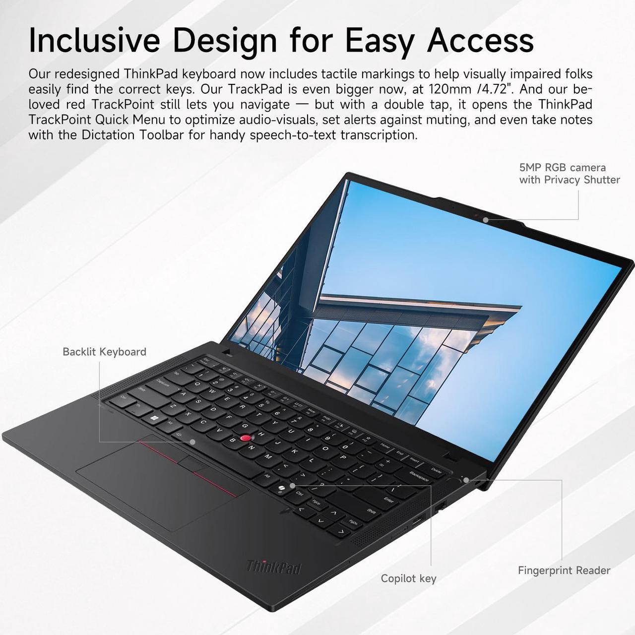 Alt view image 2 of 7 - Lenovo ThinkPad T14 Business AI-powered Laptop, 14" FHD+ 1920*1200 Non-touch 60Hz, Intel Core Ultra 5 125U, 16GB DDR5 RAM, 512GB SSD, Fingerprint, Webcam, Backlit, Wi-Fi 6E, Windows 11 Pro, Black