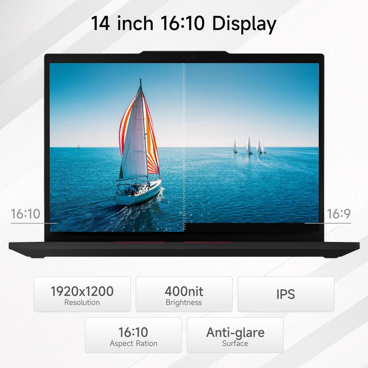 Alt view image 4 of 7 - Lenovo ThinkPad T14 Business AI-powered Laptop, 14" FHD+ 1920*1200 Non-touch 60Hz, Intel Core Ultra 5 125U, 16GB DDR5 RAM, 512GB SSD, Fingerprint, Webcam, Backlit, Wi-Fi 6E, Windows 11 Pro, Black