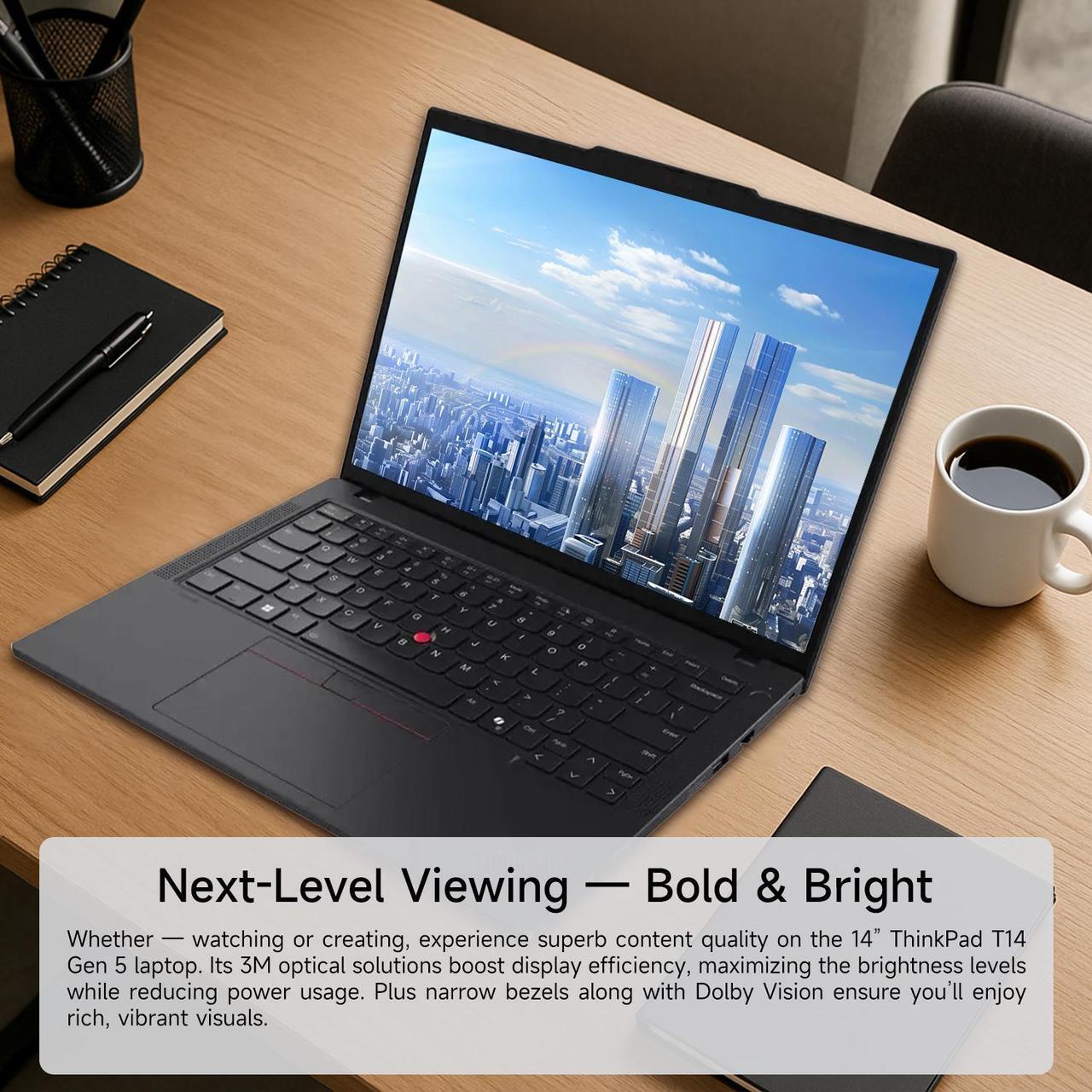 Alt view image 6 of 7 - Lenovo ThinkPad T14 Business AI-powered Laptop, 14" FHD+ 1920*1200 Non-touch 60Hz, Intel Core Ultra 5 125U, 16GB DDR5 RAM, 512GB SSD, Fingerprint, Webcam, Backlit, Wi-Fi 6E, Windows 11 Pro, Black