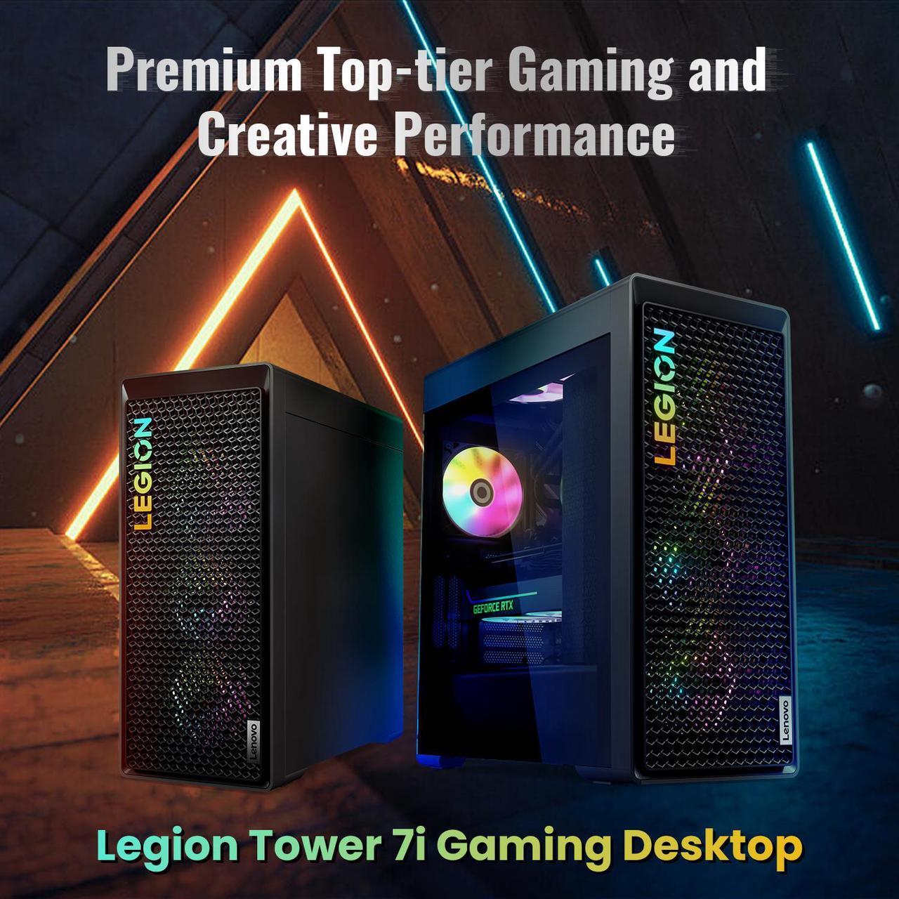 Alt view image 2 of 7 - Lenovo Legion Tower 7i Gen 8 Premium Gaming Desktop, Intel Core i9-14900KF, NVIDIA RTX 4080 SUPER, 32GB DDR5, 1TB SSD, RGB Light, VR Ready, Wi-Fi 6, Windows 11 Pro, Wired Keyboard & Mouse, Grey