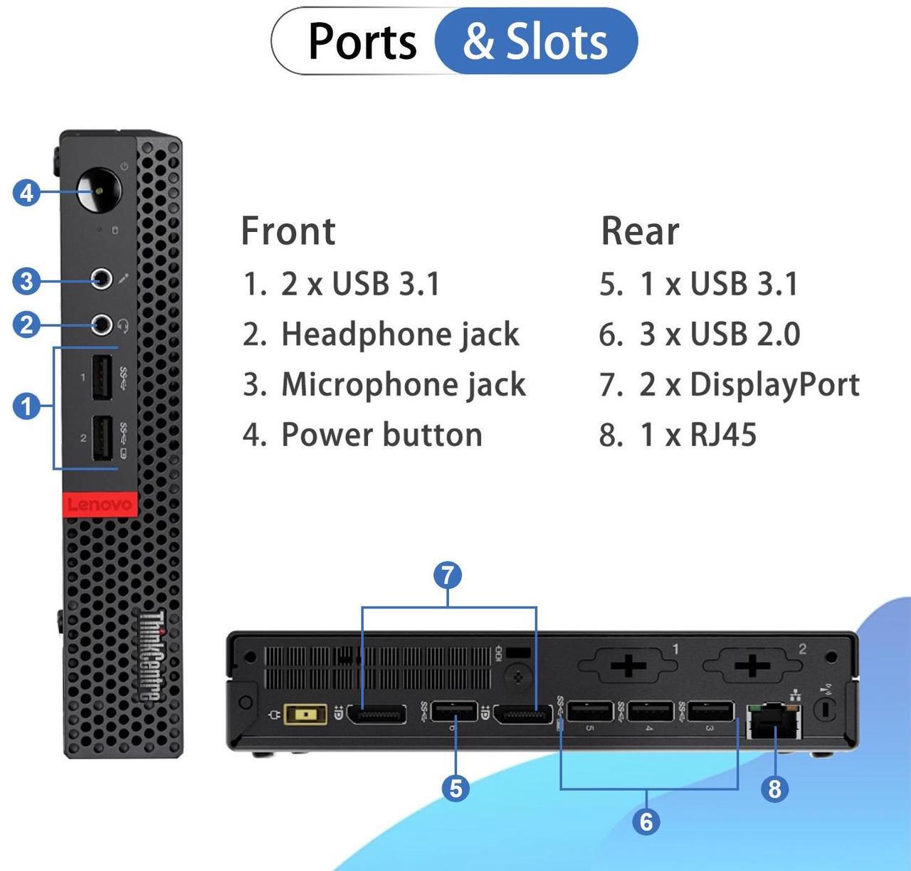 Alt view image 3 of 6 - Lenovo ThinkCentre M625q Business MFF Desktop, AMD A4 9120C, 8GB RAM, 256GB SSD, DP, Type-C, Support 2-Monitor 4K, RJ-45, Wi-Fi, Windows 11 Pro, Black