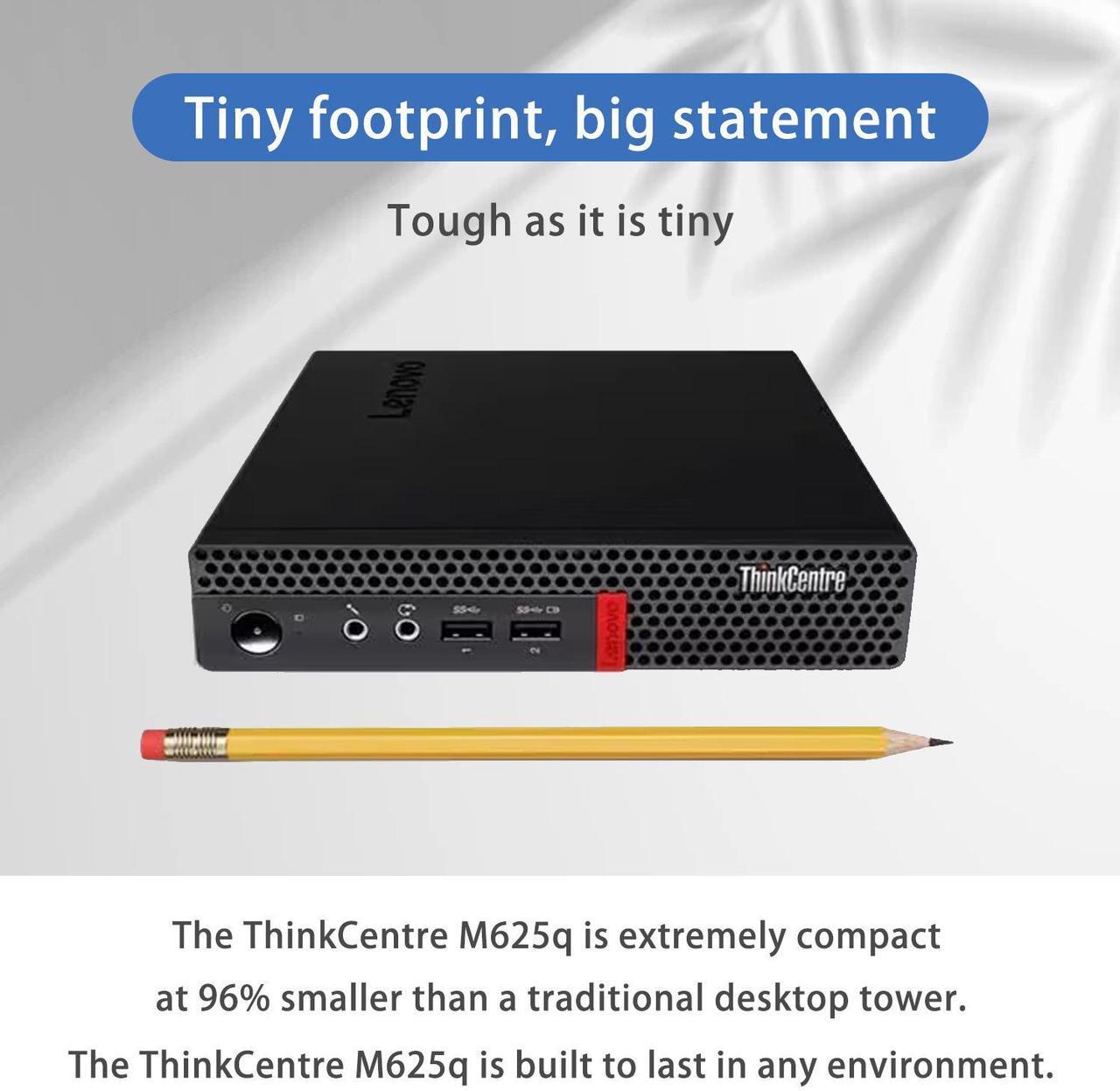 Alt view image 4 of 6 - Lenovo ThinkCentre M625q Business MFF Desktop, AMD A4 9120C, 8GB RAM, 256GB SSD, DP, Type-C, Support 2-Monitor 4K, RJ-45, Wi-Fi, Windows 11 Pro, Black