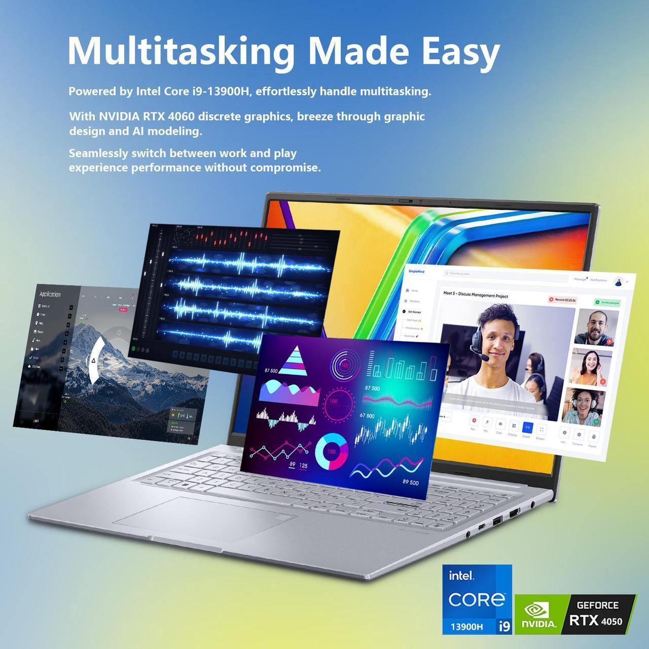 Alt view image 3 of 7 - ASUS Vivobook Pro 16 Business Laptop, 16" FHD+, Intel Core i9-13900H, GeForce RTX 4050, 24GB RAM, 1TB SSD, Wi-Fi 6, Win 11 H, Silver