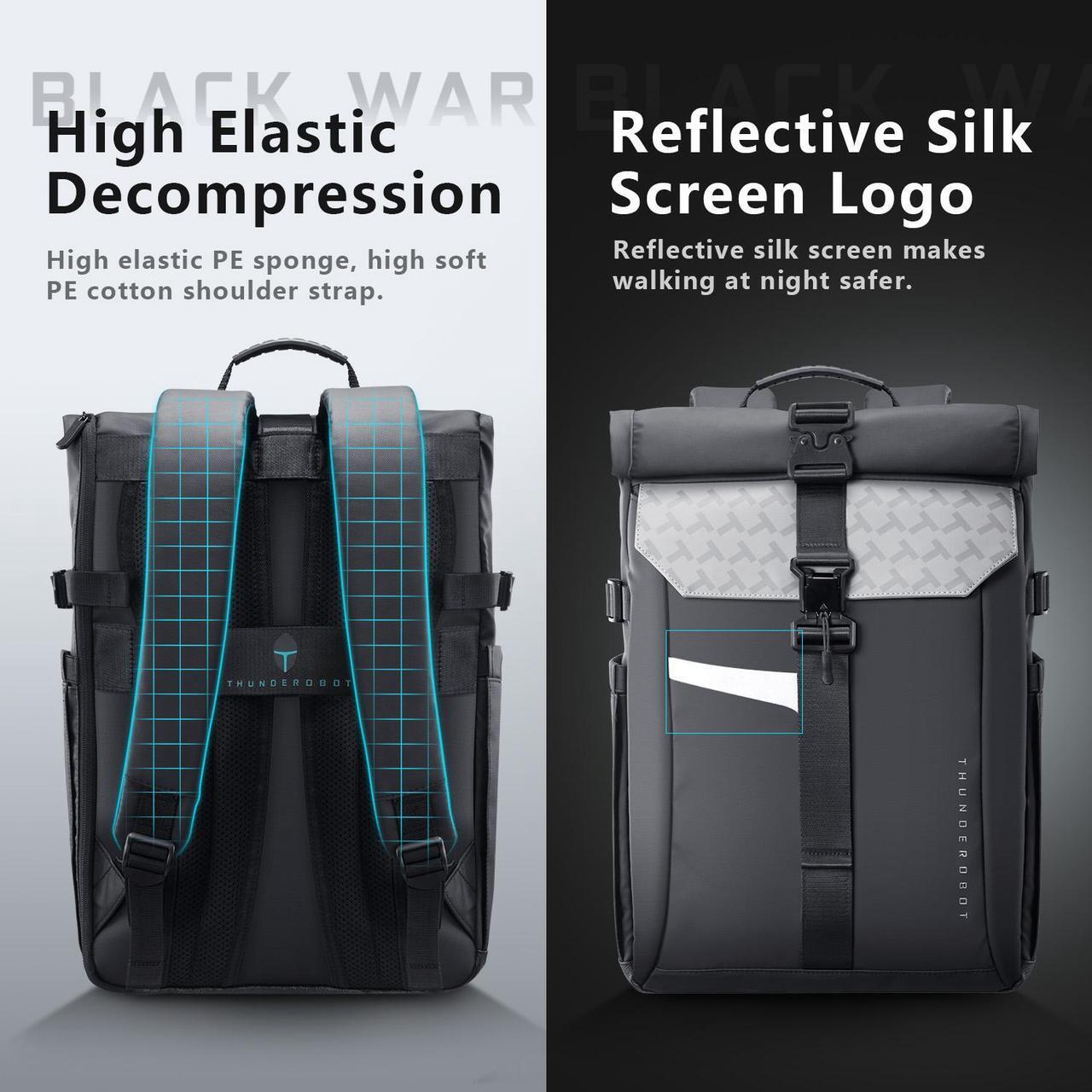Alt view image 4 of 7 - Thunderobot Dark Warrior Pro 17.3" Gaming Laptop Backpack, Travel Computer Bag, Water-Resistant, Anti-Scratch, Large Capacity, Business Casual, Black