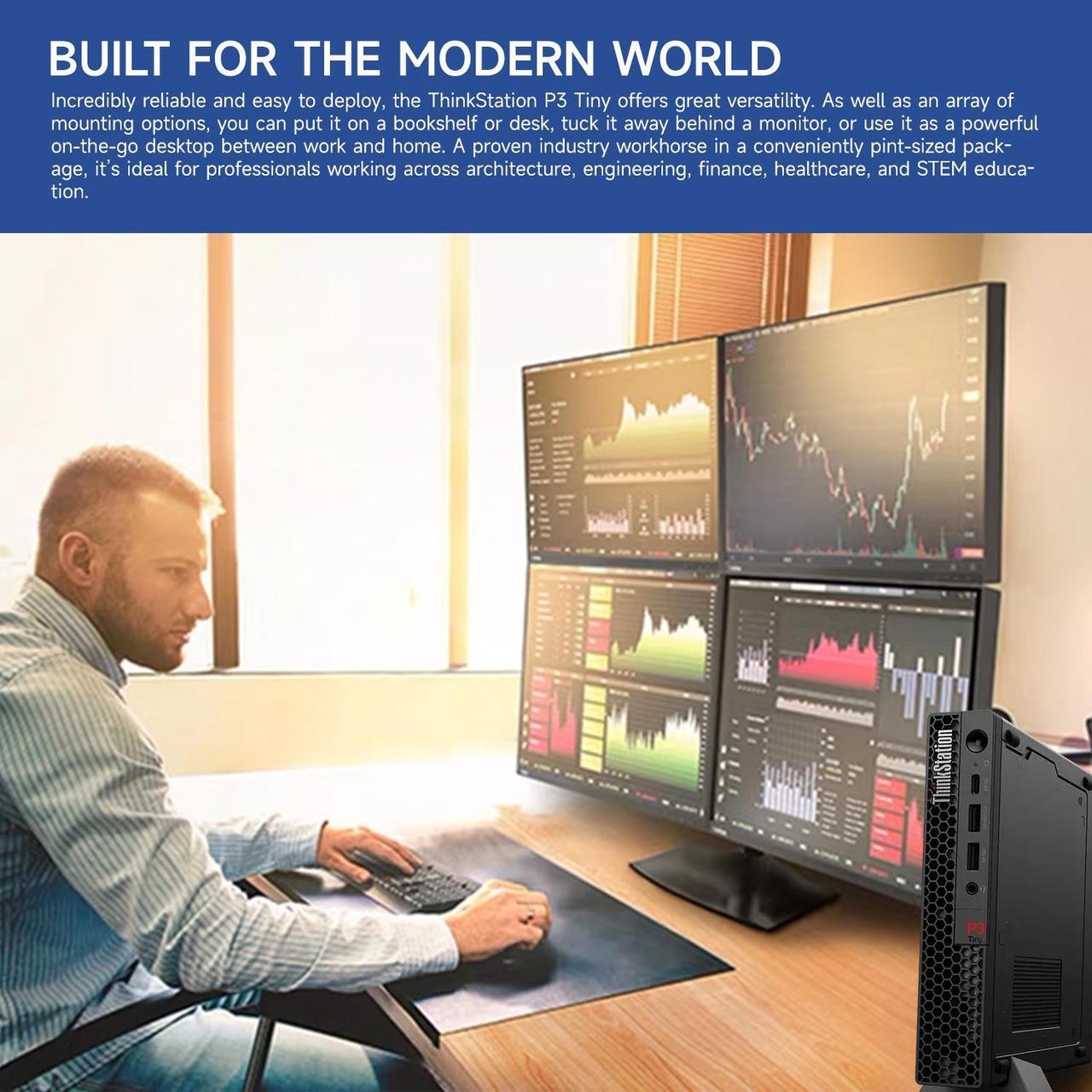 Alt view image 4 of 7 - Lenovo ThinkStation P3 Tiny Workstation for Business, Intel 20-Core i7-14700, NVIDIA T400, 64GB DDR5, 1TB SSD, HDMI, DP, Wi-Fi 6, W11 Pro, Black