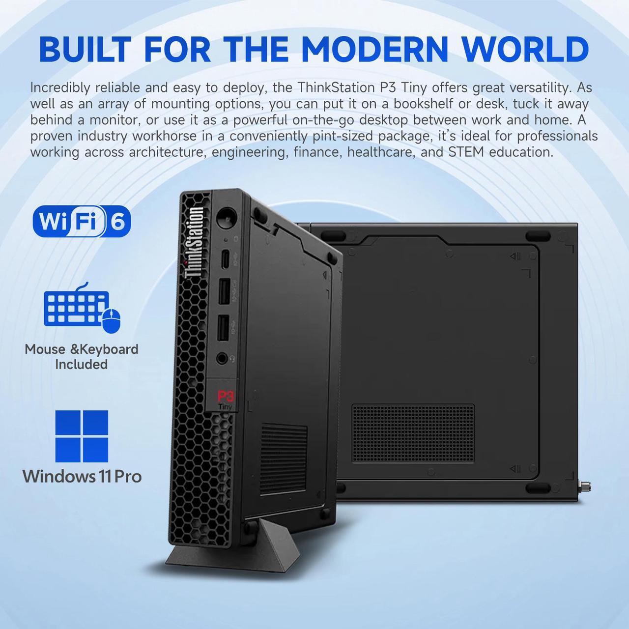 Alt view image 4 of 7 - Lenovo ThinkStation P3 Tiny Workstation for Business, Intel 20-Core i7-14700, NVIDIA T1000, 32GB DDR5, 1TB SSD, HDMI, DP, Wi-Fi 6, W11 Pro, Black