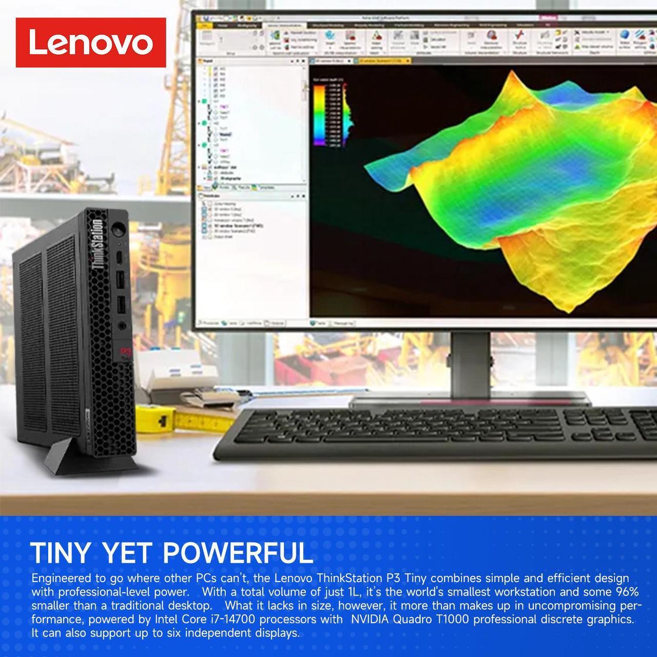 Alt view image 6 of 7 - Lenovo ThinkStation P3 Tiny Workstation for Business, Intel 20-Core i7-14700, NVIDIA T1000, 32GB DDR5, 1TB SSD, HDMI, DP, Wi-Fi 6, W11 Pro, Black