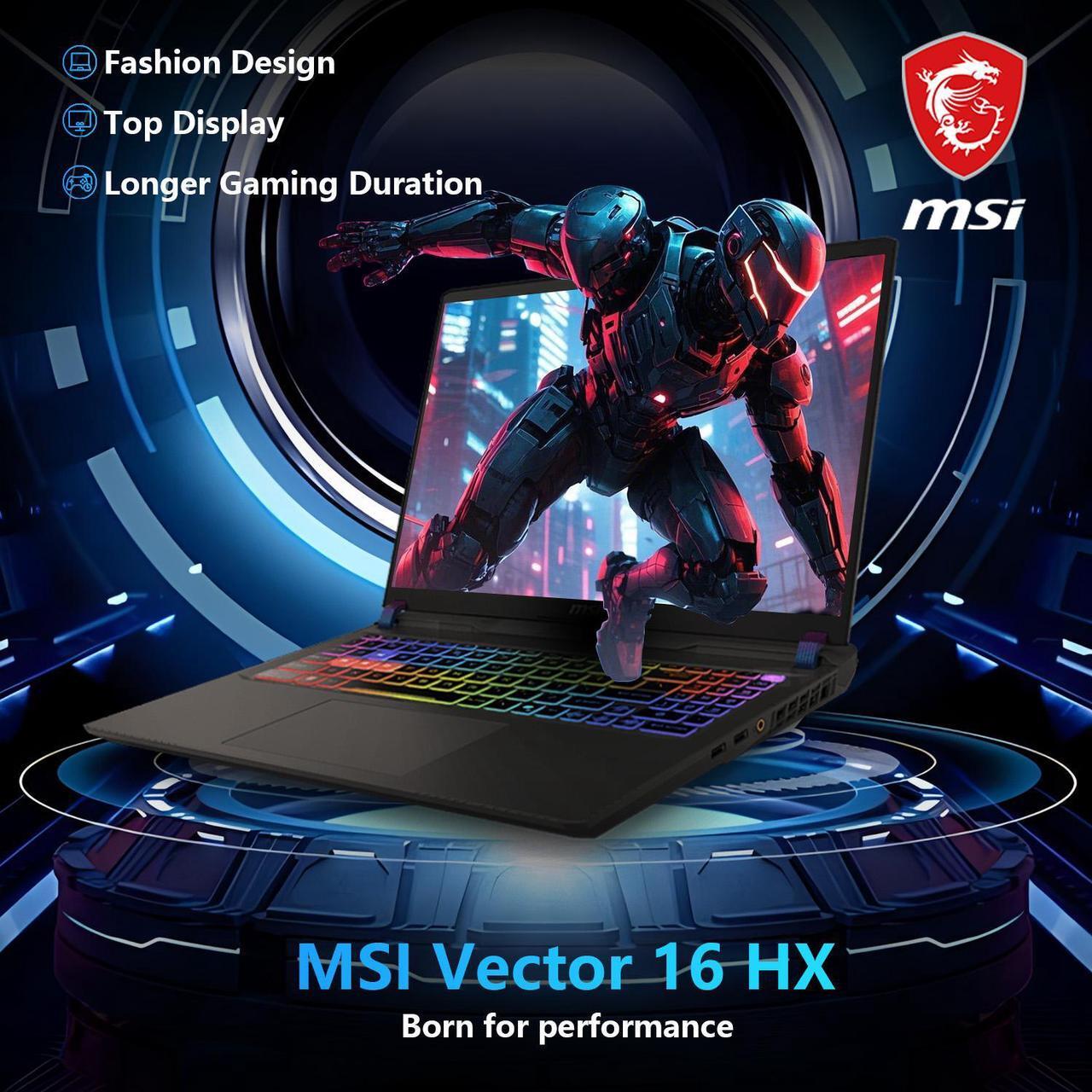 Alt view image 2 of 7 - MSI Vector 16 HX RTX 5080 AI Gaming Laptop, 16" QHD+ 240Hz Display, Intel Ultra 9 275HX, NVIDIA GeForce RTX 5080, 64GB DDR5 RAM, 4TB SSD, Wi-Fi 6, RGB Backlit Keyboard, Window 11 Pro, Gray