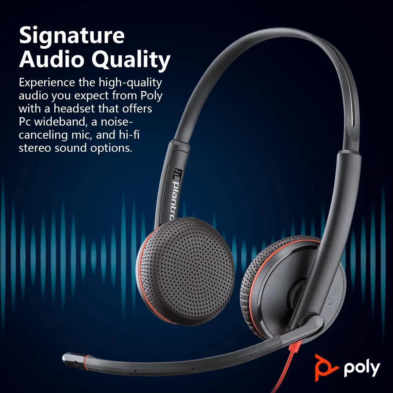 Alt view image 4 of 7 - HP Poly Blackwire C3225 Stereo USB-C Headset, Noise Cancelling, Soundguard and Flexible Microphone Arm, Black