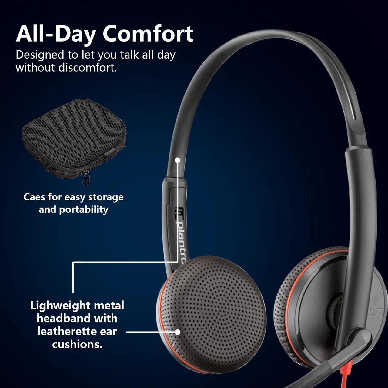 Alt view image 5 of 7 - HP Poly Blackwire C3225 Stereo USB-C Headset, Noise Cancelling, Soundguard and Flexible Microphone Arm, Black