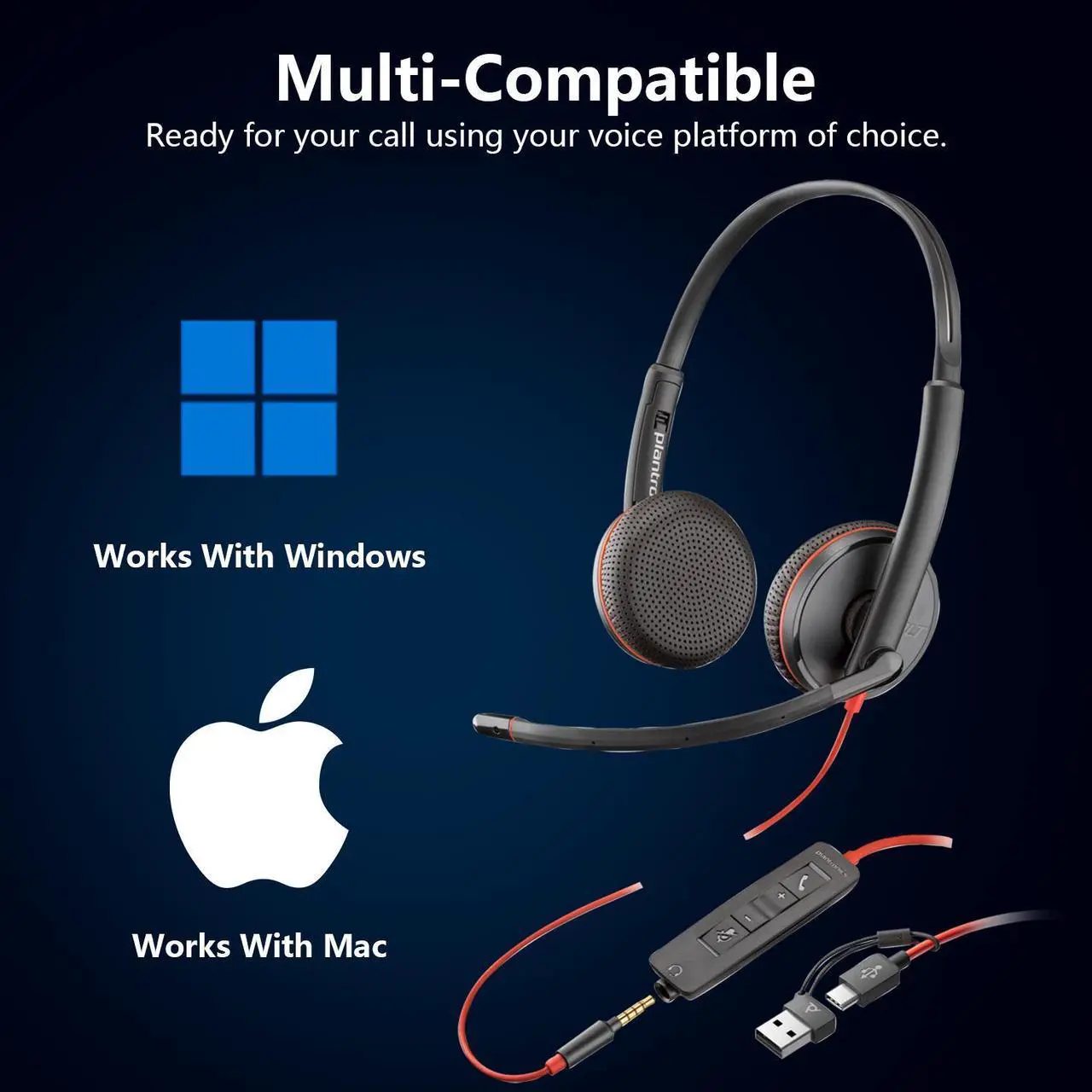 Alt view image 6 of 7 - HP Poly Blackwire C3225 Stereo USB-C Headset, Noise Cancelling, Soundguard and Flexible Microphone Arm, Black