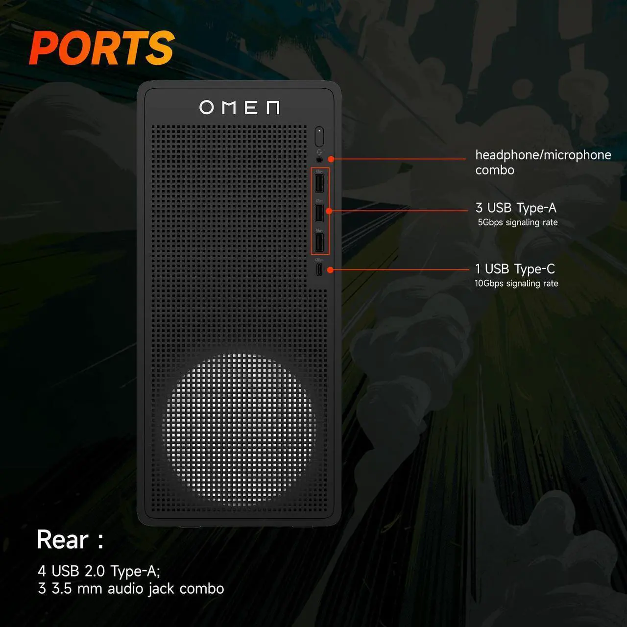 Alt view image 5 of 7 - HP OMEN 16L i7 Gaming Tower Desktop, Intel Core i7-14700F, NVIDIA GeForce RTX 4060, 16GB DDR5 RAM, 1TB SSD, DP, RJ-45, Wi-Fi 6, Windows 11 Home, Black