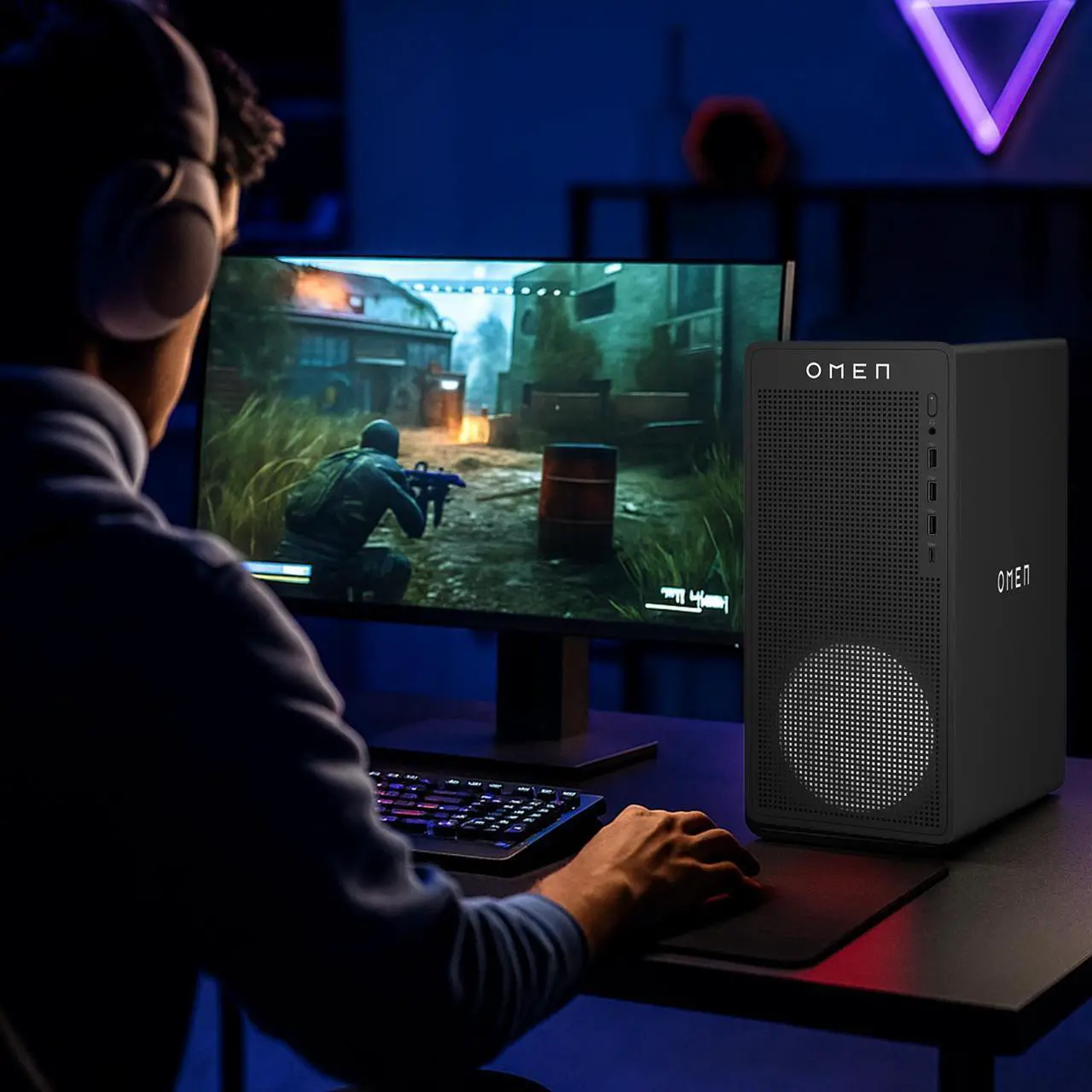 Alt view image 7 of 7 - HP OMEN 16L i7 Gaming Tower Desktop, Intel Core i7-14700F, NVIDIA GeForce RTX 4060, 16GB DDR5 RAM, 1TB SSD, DP, RJ-45, Wi-Fi 6, Windows 11 Home, Black