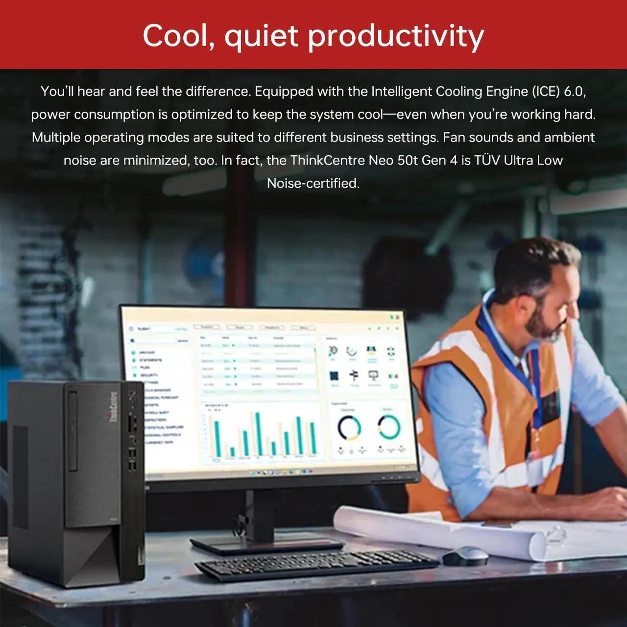 Alt view image 4 of 6 - Lenovo ThinkCentre neo 50t Business Tower Desktop, Intel Core i3-13100, 16GB DDR5 RAM, 1TB SSD, Wi-Fi, Windows 11 Pro, Black