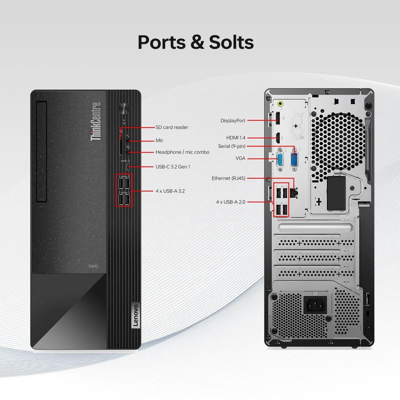 Alt view image 6 of 6 - Lenovo ThinkCentre neo 50t Business Tower Desktop, Intel Core i3-13100, 16GB DDR5 RAM, 1TB SSD, Wi-Fi, Windows 11 Pro, Black