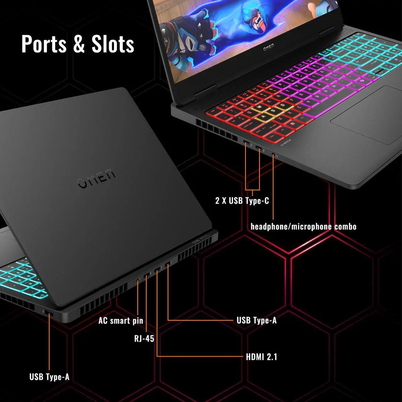 Alt view image 5 of 7 - HP Omen MAX Gaming Laptop, 16" WQXGA 240Hz, AMD Ryzen AI 9 HX 375, NVIDIA RTX 5060, 64GB DDR5 RAM, 4TB SSD, RGB keyboard, Wi-Fi 7, Windows 11 Pro, Black