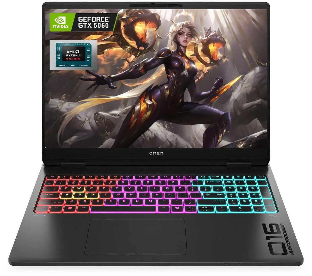 Main image of HP Omen MAX Gaming Laptop, 16" WQXGA 240Hz, AMD Ryzen AI 9 HX 375, NVIDIA RTX 5060, 64GB DDR5 RAM, 4TB SSD, RGB keyboard, Wi-Fi 7, Windows 11 Pro, Black