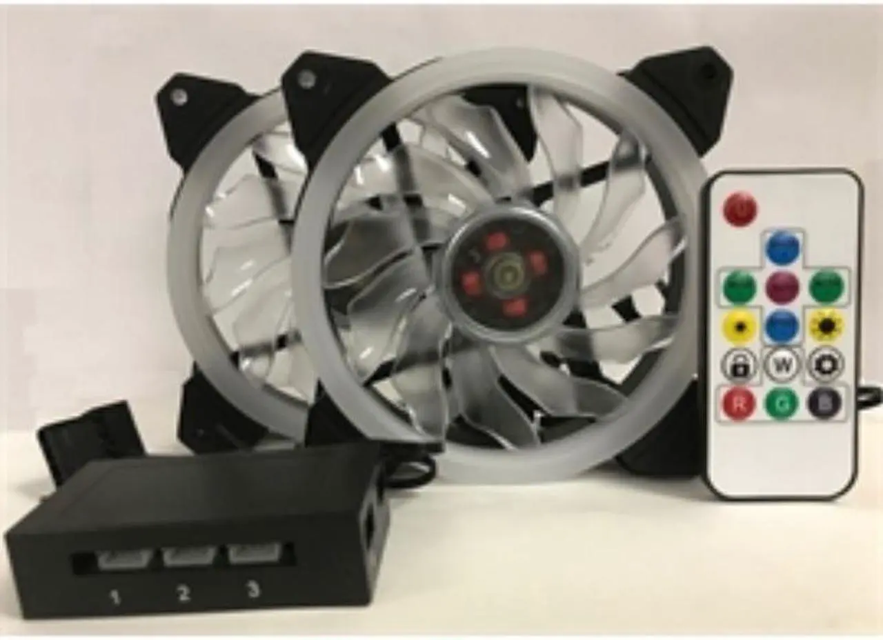 Alt view image 7 of 7 - EPOWER 120mm Quiet RGB LED PWM Fan (2-Pack) with  8 Port Fan Hub and RF Remote