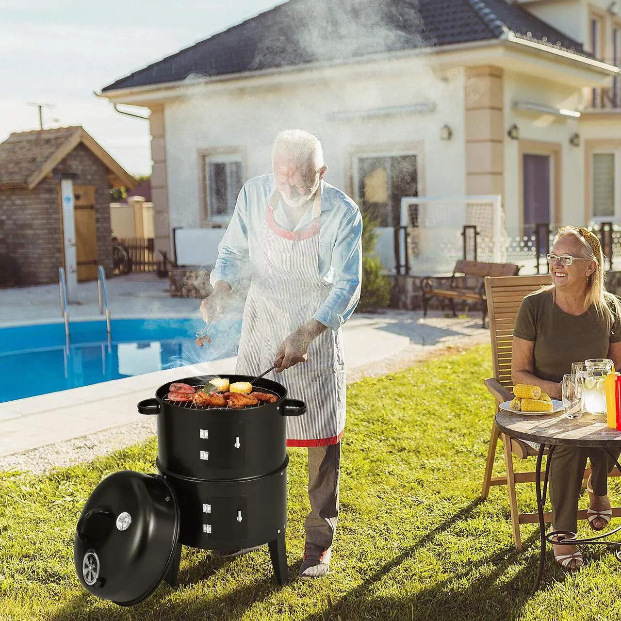 Alt view image 4 of 7 - 3-in-1 Charcoal BBQ Grill Cambo with Built-in Thermometer