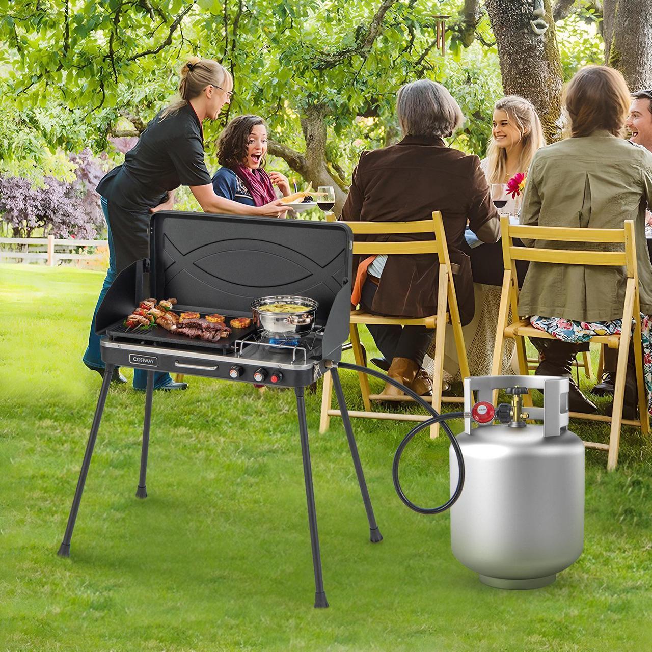 Alt view image 4 of 7 - 2-in-1 Gas Camping Grill and Stove with Detachable Legs-Black