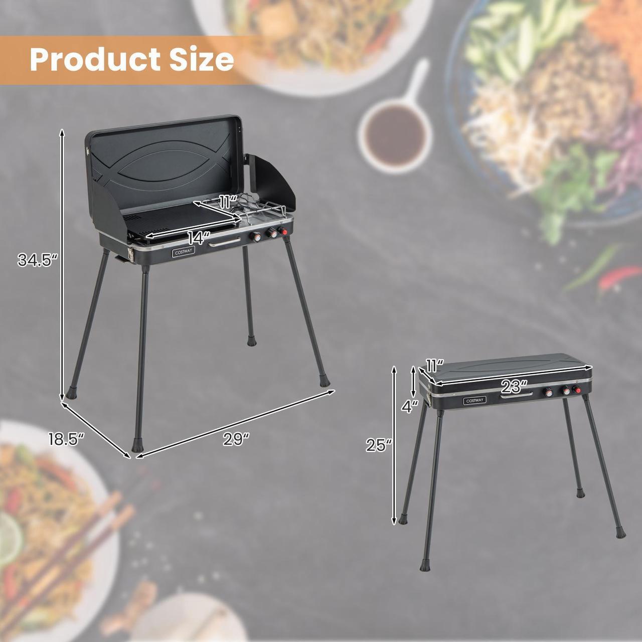 Alt view image 5 of 7 - 2-in-1 Gas Camping Grill and Stove with Detachable Legs-Black
