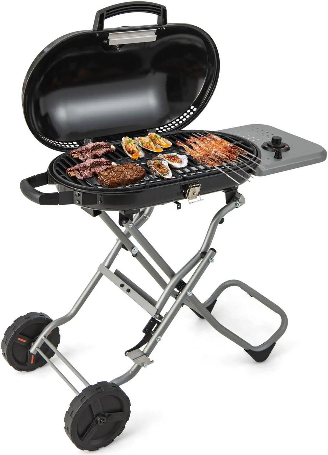 Main image of 15000 BTU Portable Propane BBQ Grill with Wheels and Side Shelf-Black
