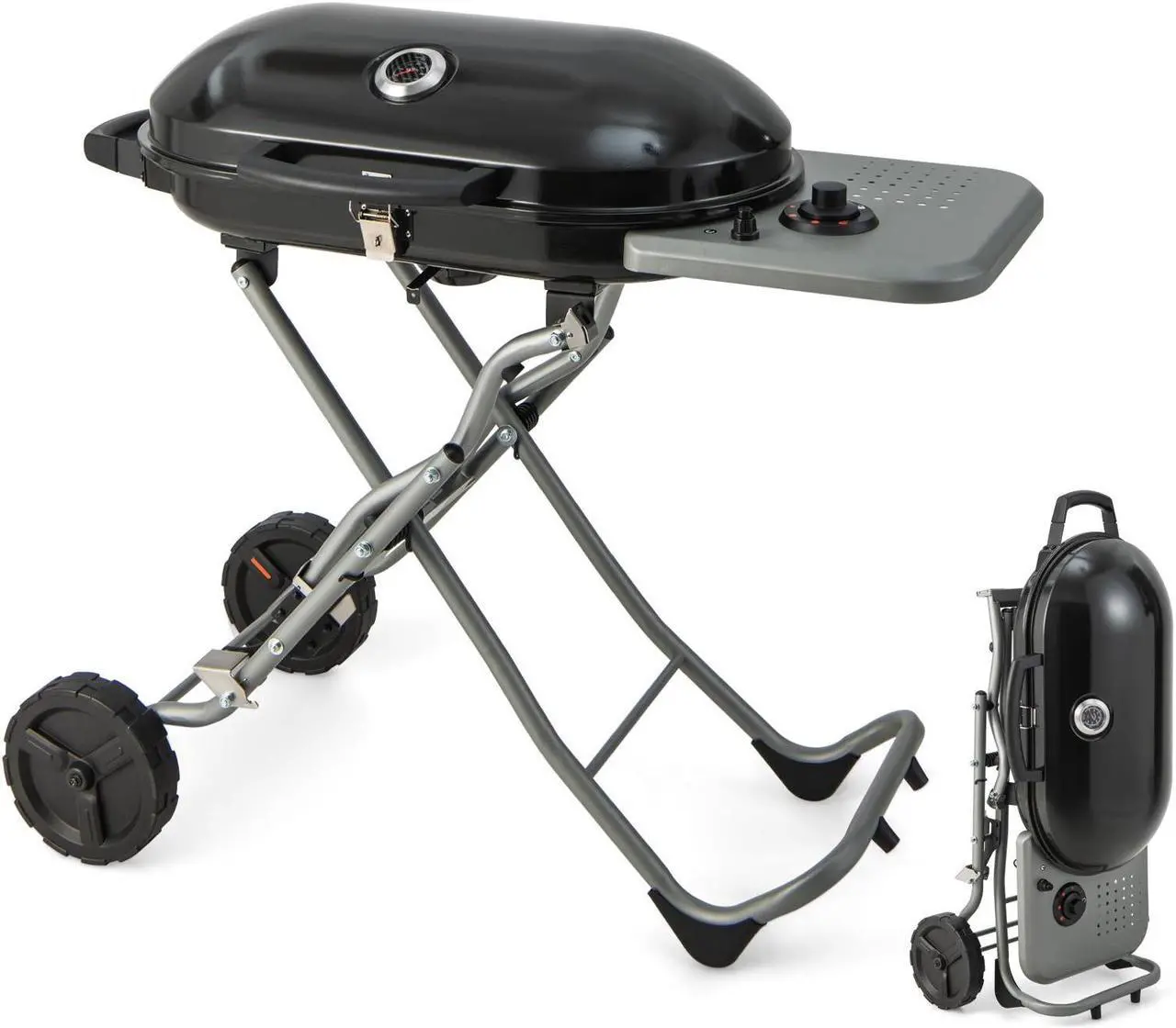 Alt view image 6 of 7 - 15000 BTU Portable Propane BBQ Grill with Wheels and Side Shelf-Black