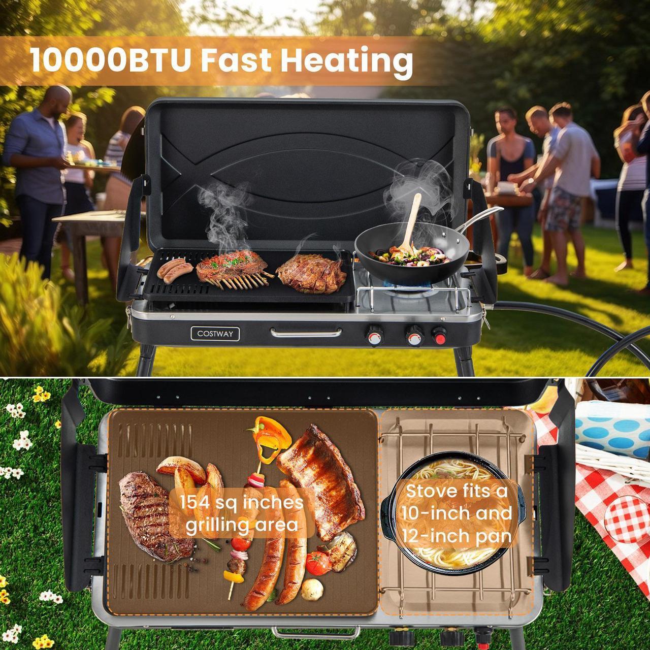 Alt view image 7 of 7 - 2-in-1 Gas Camping Grill and Stove with Detachable Legs-Black