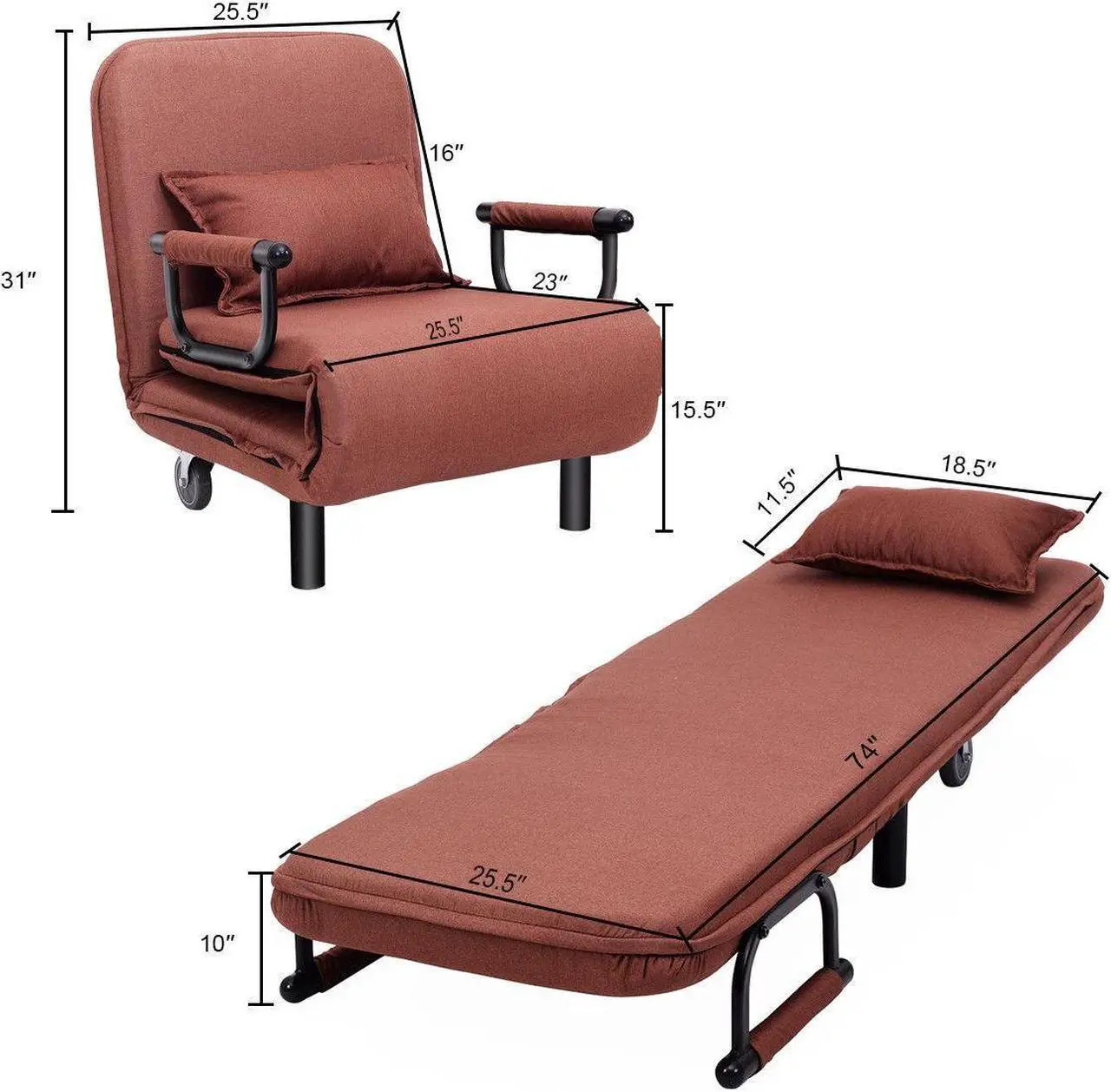 Alt view image 3 of 7 - Convertible Folding Leisure Recliner Sofa Bed