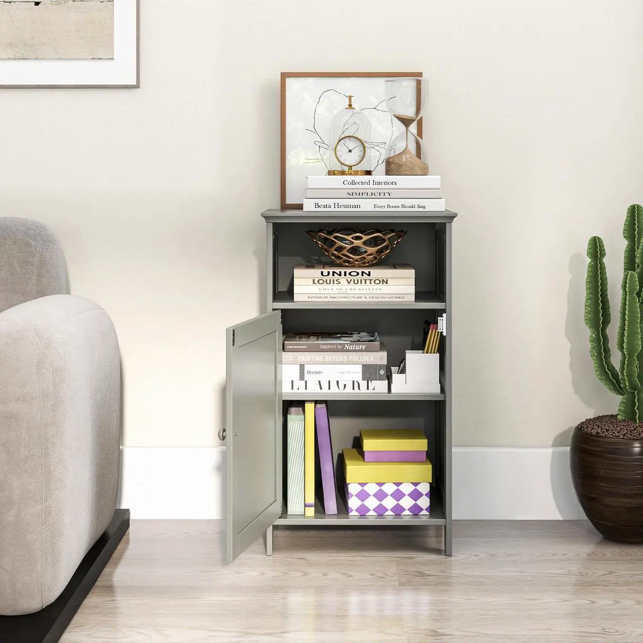 Alt view image 3 of 7 - Bathroom Freestanding  Adjustable Shelf Floor Storage Cabinet