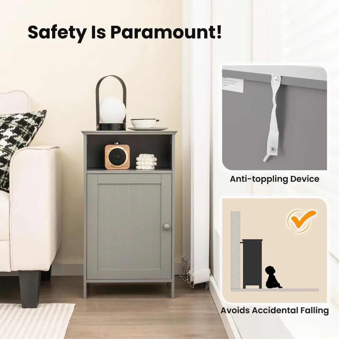 Alt view image 6 of 7 - Bathroom Freestanding  Adjustable Shelf Floor Storage Cabinet