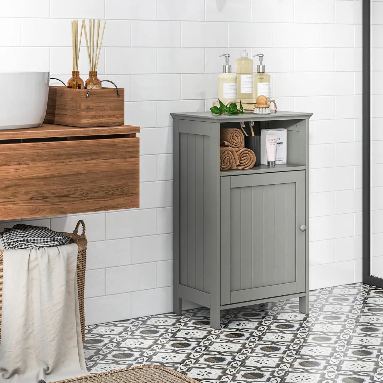 Alt view image 4 of 7 - Bathroom Freestanding  Adjustable Shelf Floor Storage Cabinet