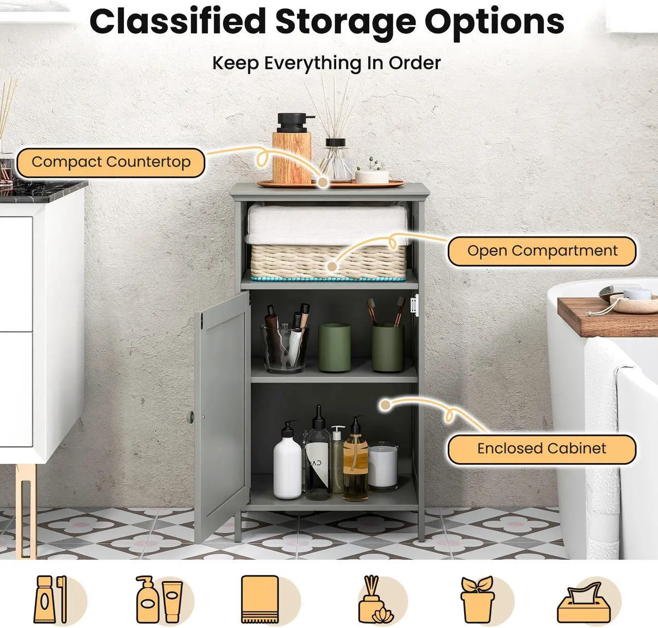 Alt view image 7 of 7 - Bathroom Freestanding  Adjustable Shelf Floor Storage Cabinet