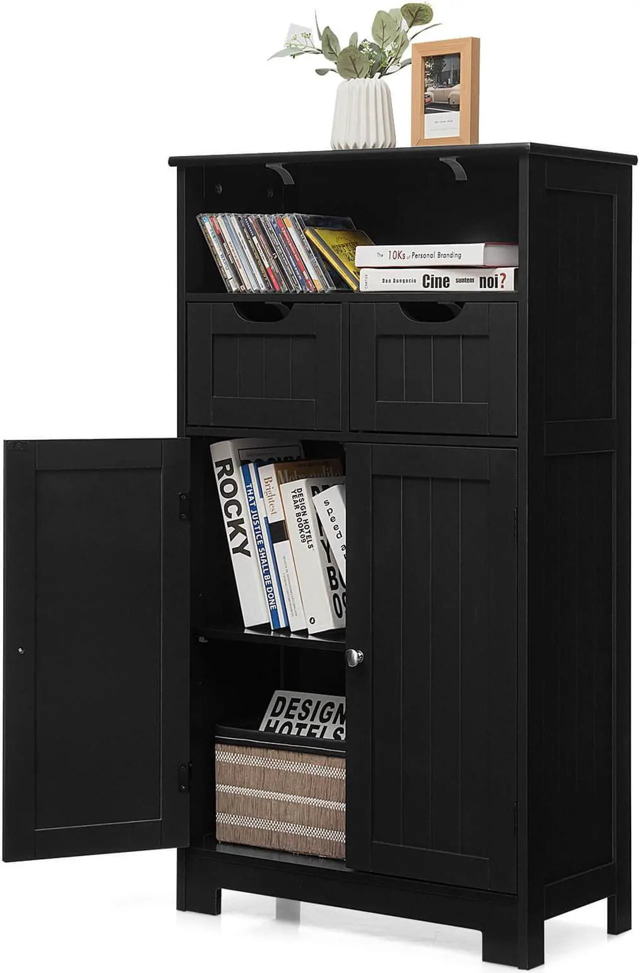 Alt view image 2 of 7 - Bathroom Wooden Side Cabinet  with 2 Drawers and 2 Doors