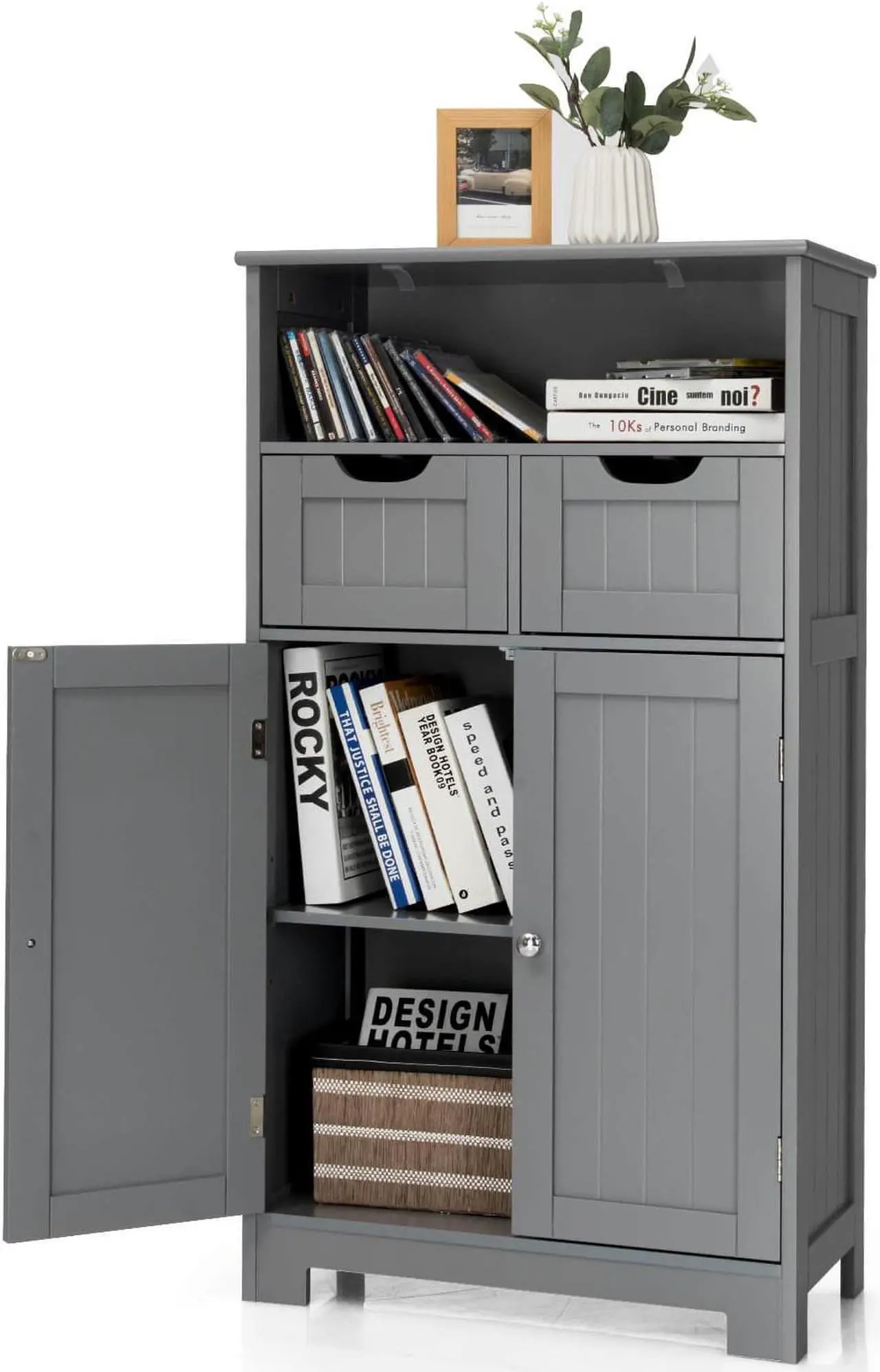 Alt view image 7 of 7 - Bathroom Wooden Side Cabinet  with 2 Drawers and 2 Doors
