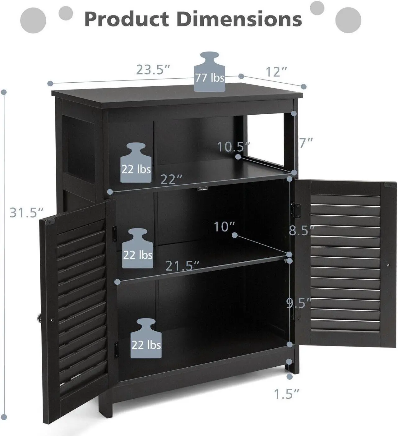 Alt view image 3 of 7 - Wood Freestanding Bathroom Storage Cabinet with Double Shutter Door