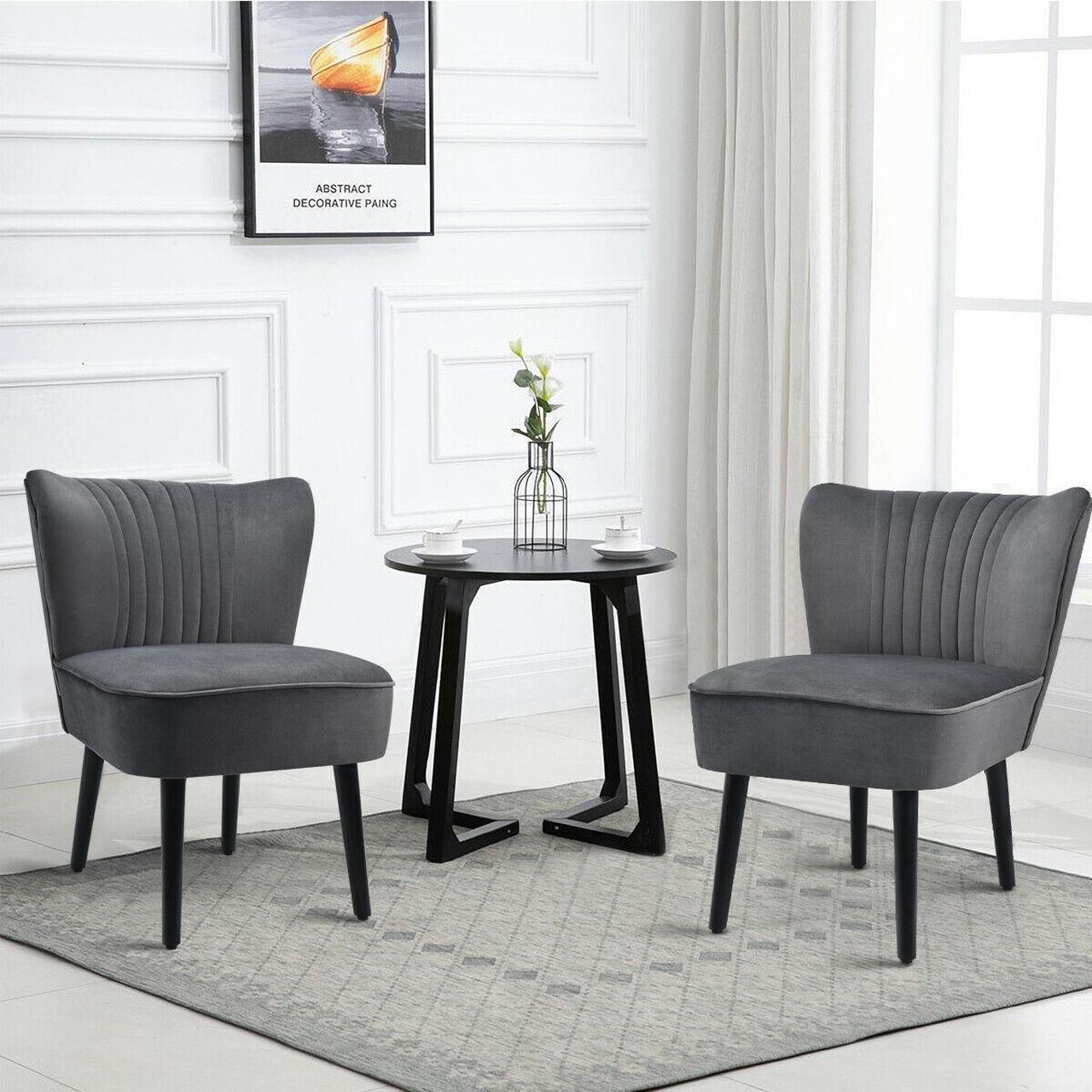 Alt view image 3 of 7 - Set of 2 Upholstered Modern Leisure Club Chairs with Solid Wood Legs