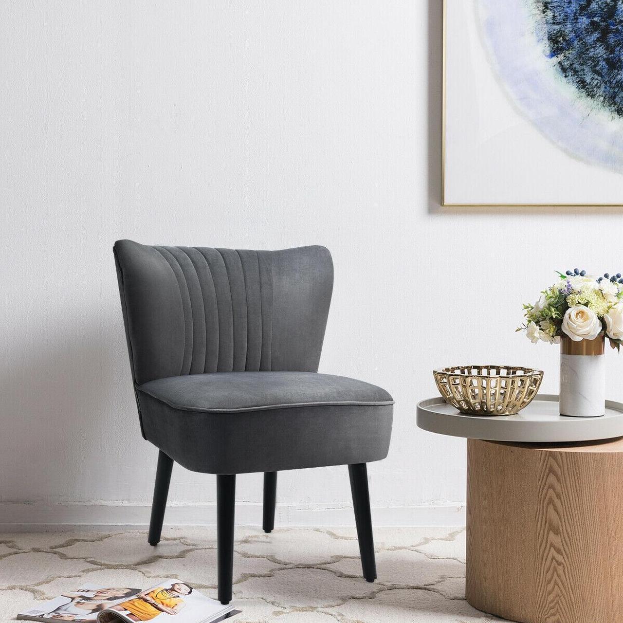 Alt view image 2 of 7 - Set of 2 Upholstered Modern Leisure Club Chairs with Solid Wood Legs
