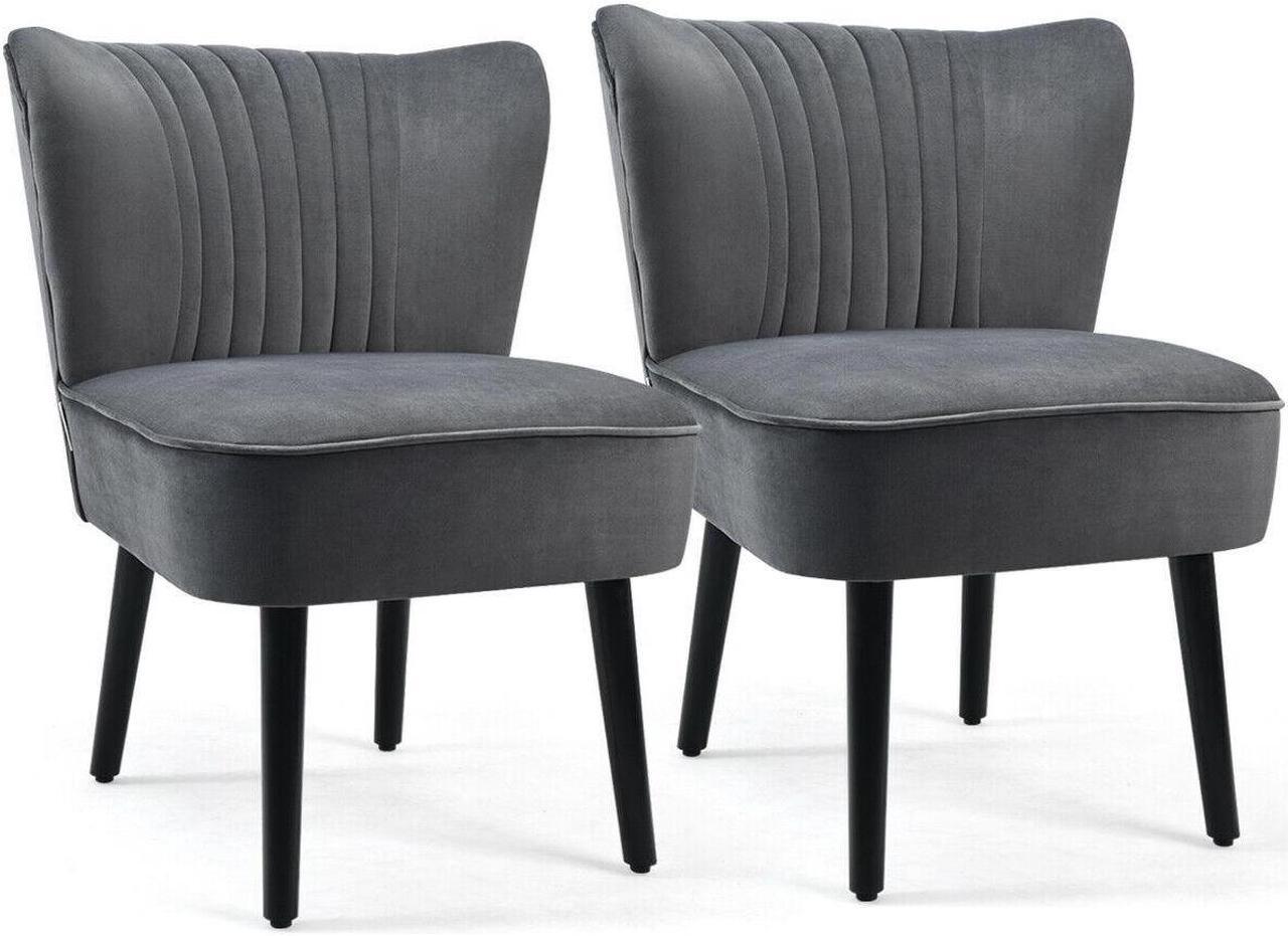 Alt view image 7 of 7 - Set of 2 Upholstered Modern Leisure Club Chairs with Solid Wood Legs