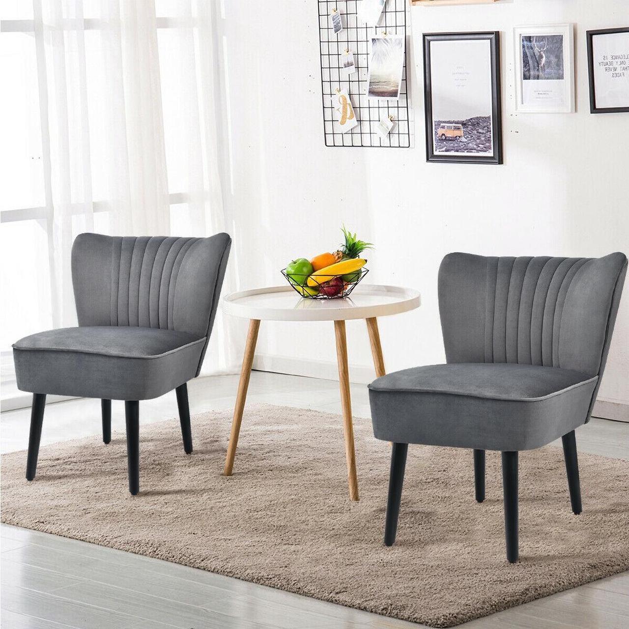 Alt view image 4 of 7 - Set of 2 Upholstered Modern Leisure Club Chairs with Solid Wood Legs