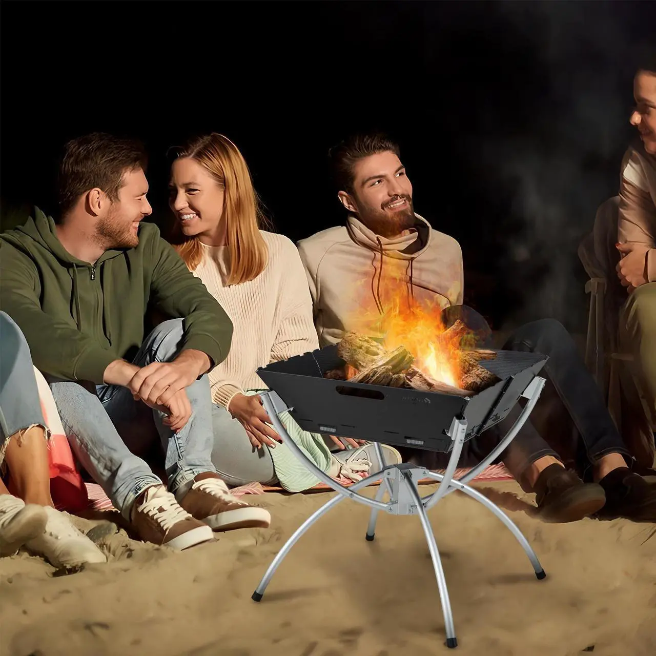 Alt view image 3 of 7 - 3-in-1 Camping Campfire Grill with Stainless Steel Grills Carrying Bag & Gloves