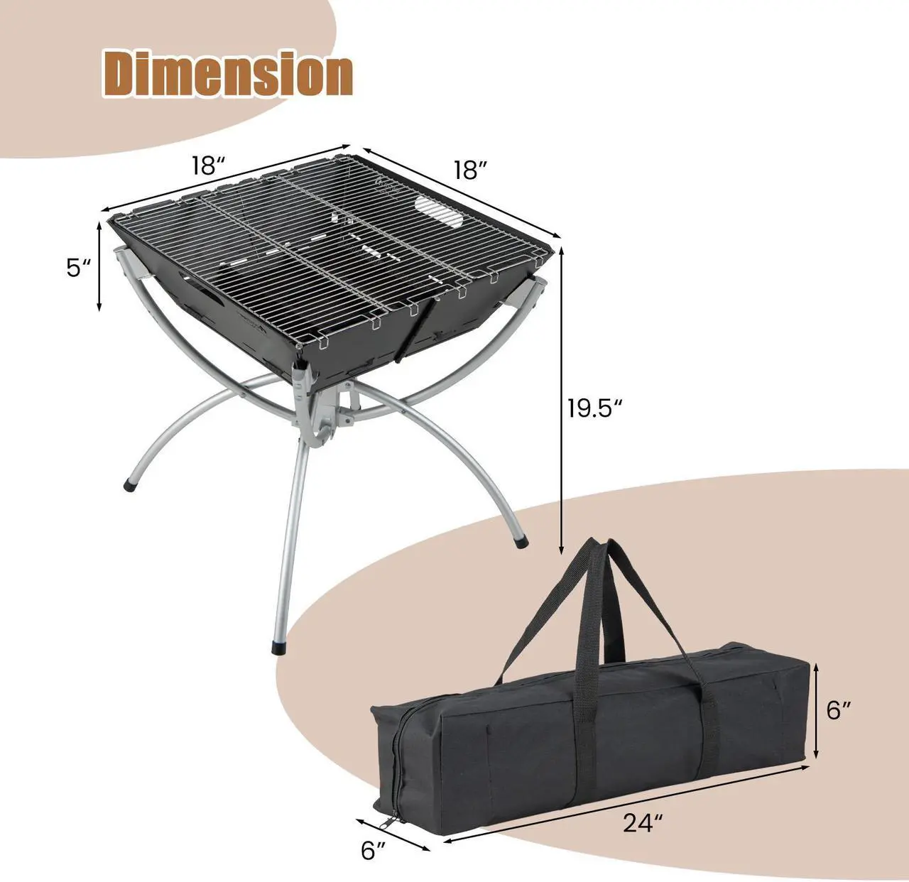 Alt view image 5 of 7 - 3-in-1 Camping Campfire Grill with Stainless Steel Grills Carrying Bag & Gloves
