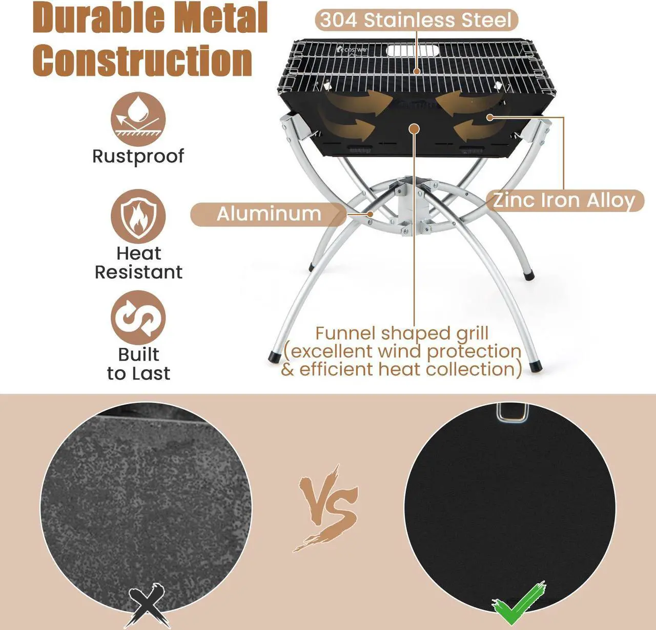 Alt view image 6 of 7 - 3-in-1 Camping Campfire Grill with Stainless Steel Grills Carrying Bag & Gloves
