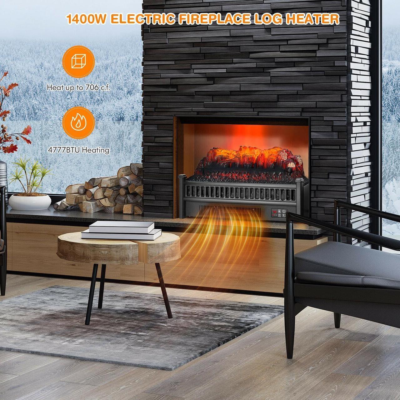 Alt view image 4 of 7 - SlickBlue 1400W Electric Fireplace Log Heater with Adjustable Flame Brightness-Black