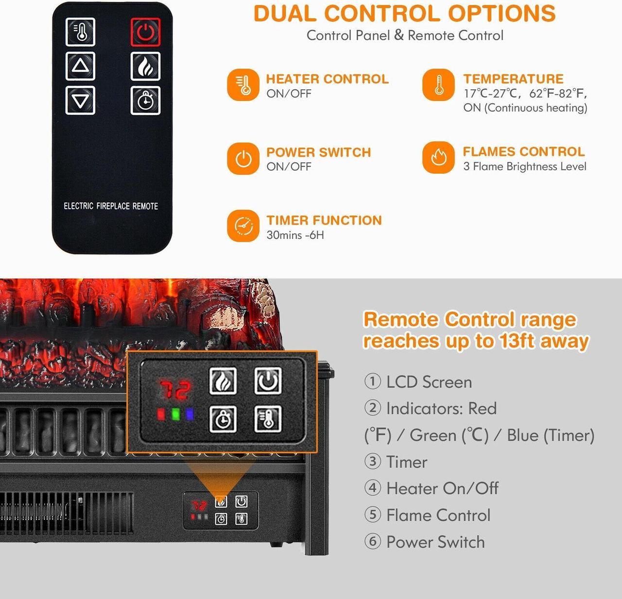 Alt view image 6 of 7 - SlickBlue 1400W Electric Fireplace Log Heater with Adjustable Flame Brightness-Black