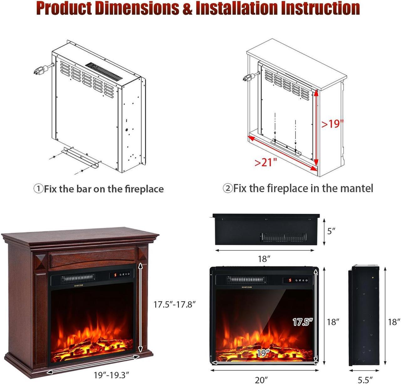 Alt view image 4 of 7 - SlickBlue 18 Inch 1500W Electric Fireplace Freestanding and Recessed Heater
