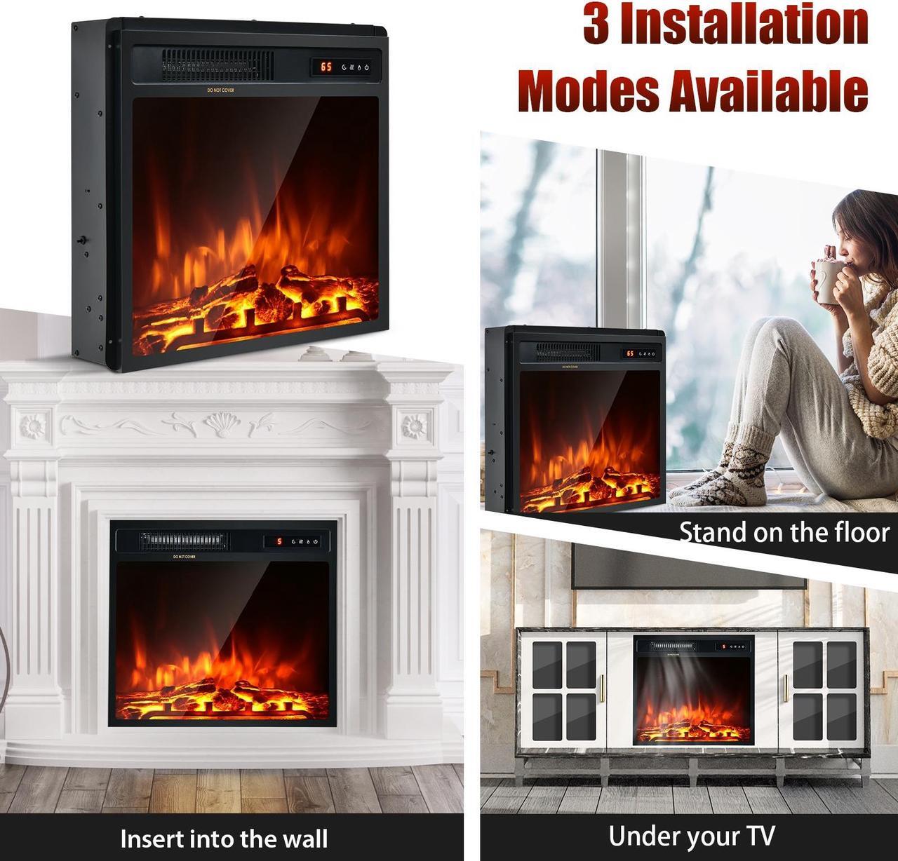 Alt view image 5 of 7 - SlickBlue 18 Inch 1500W Electric Fireplace Freestanding and Recessed Heater