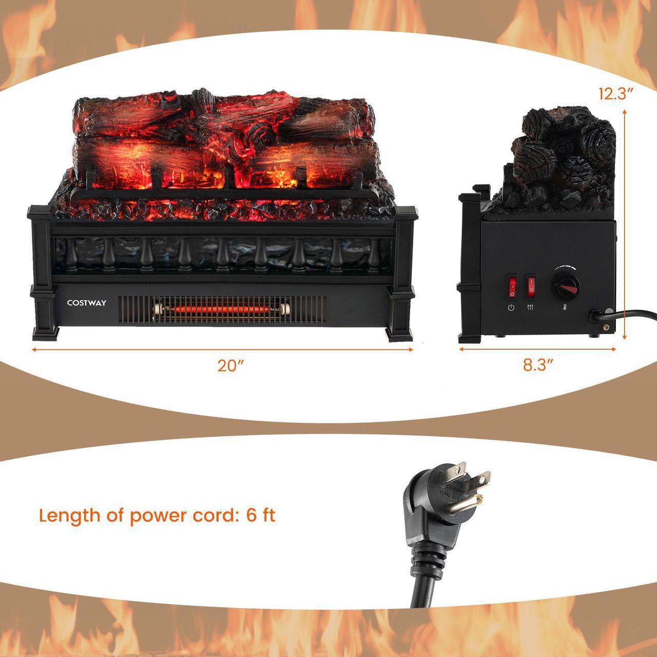 Alt view image 5 of 7 - SlickBlue 20 Inch Electric Fireplace Heater with Realistic Pinewood Ember Bed-Black